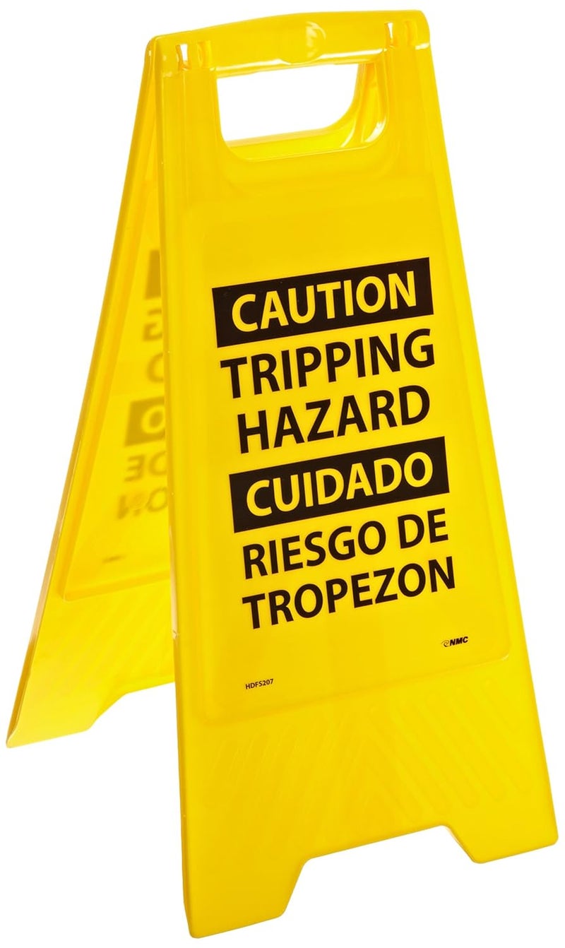 NMC HDFS207 Bilingual Heavy Duty Floor Stand Sign, Legend "CAUTION TRIPPING HAZARD", 10-3/4" Length x 24-5/8" Height, Black on Yellow - Image 1